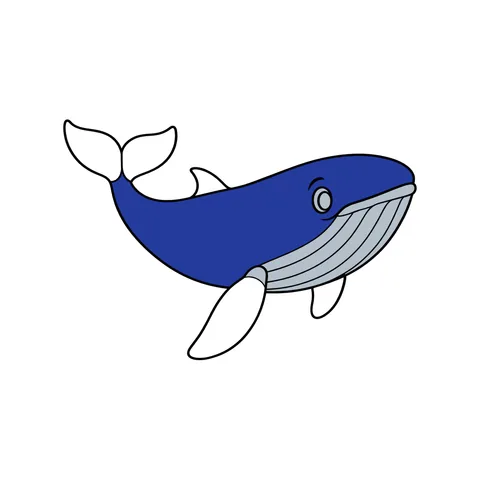 Whale drawing, half colored