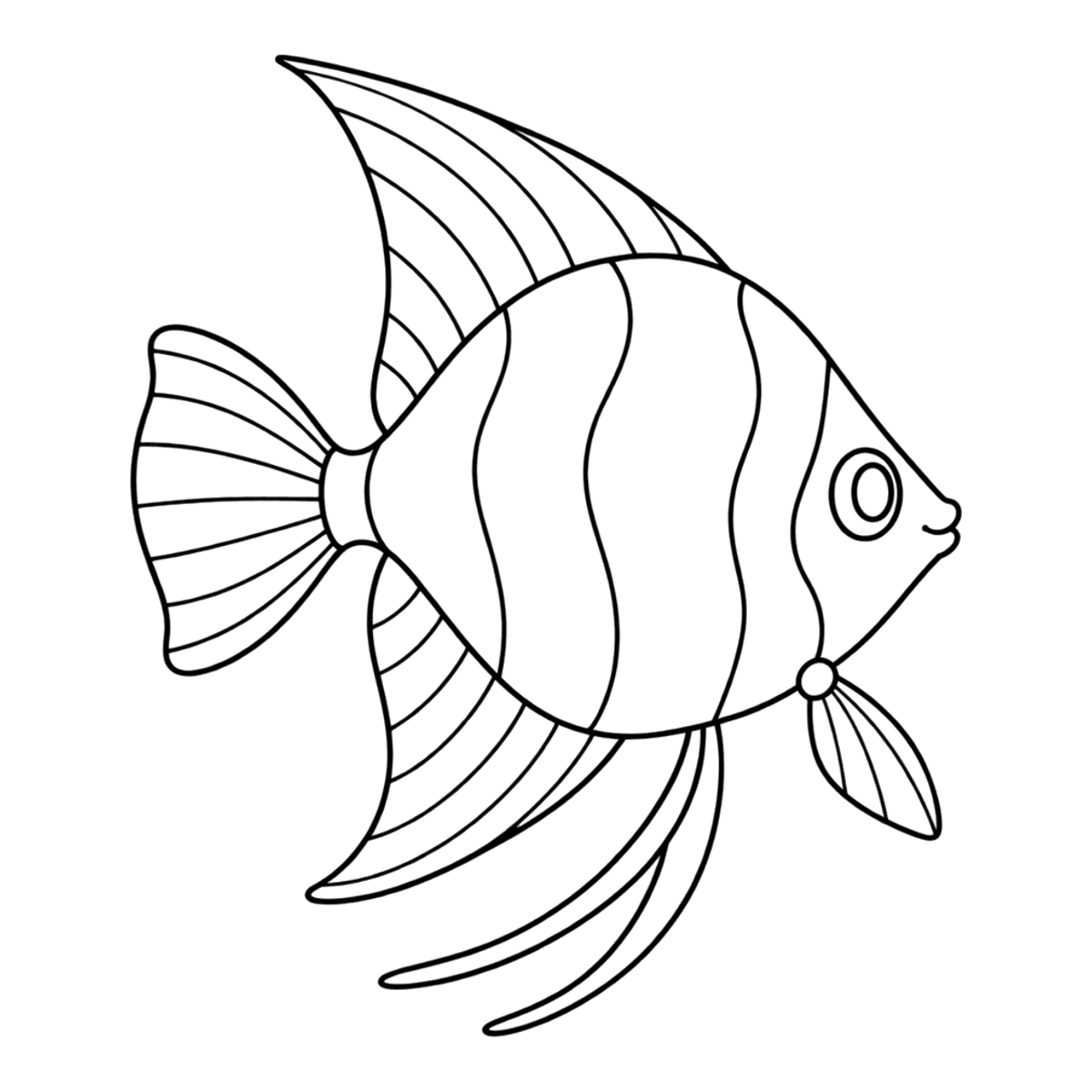 Angelfish coloring page: an angelfish with tall fins, ready to color