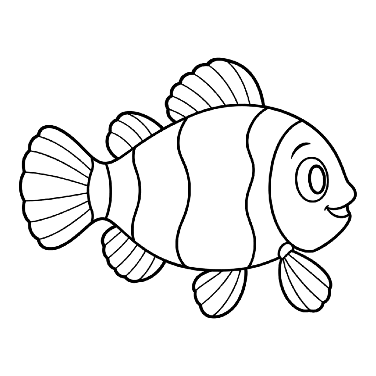 Clownfish coloring page: a clownfish with bold stripes, ready to color