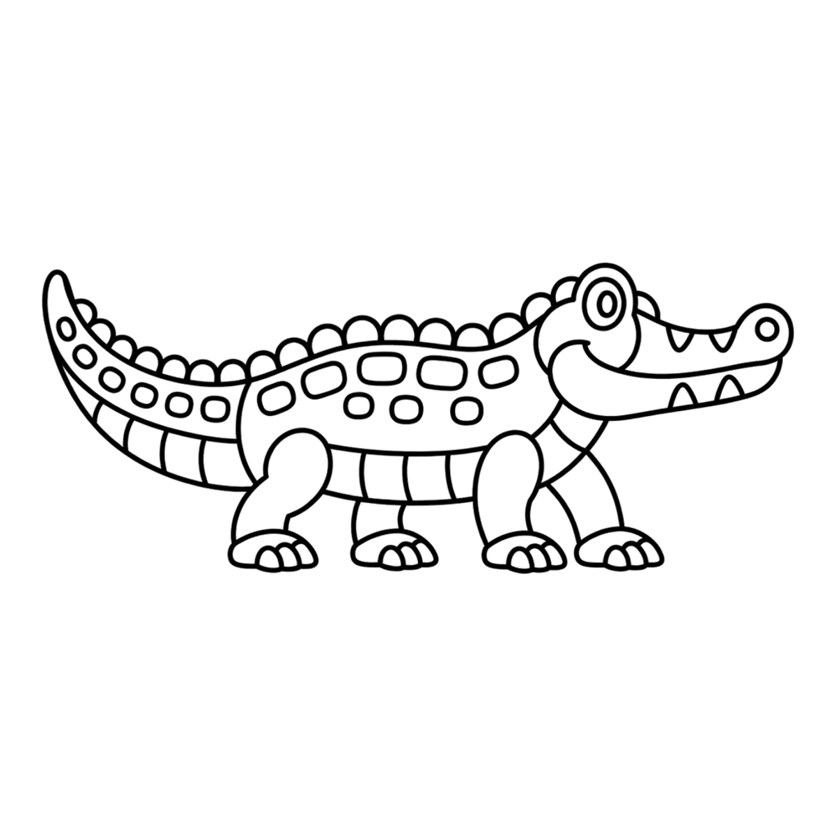 Crocodile coloring page: a crocodile with a bumpy back and a toothy grin, ready to color