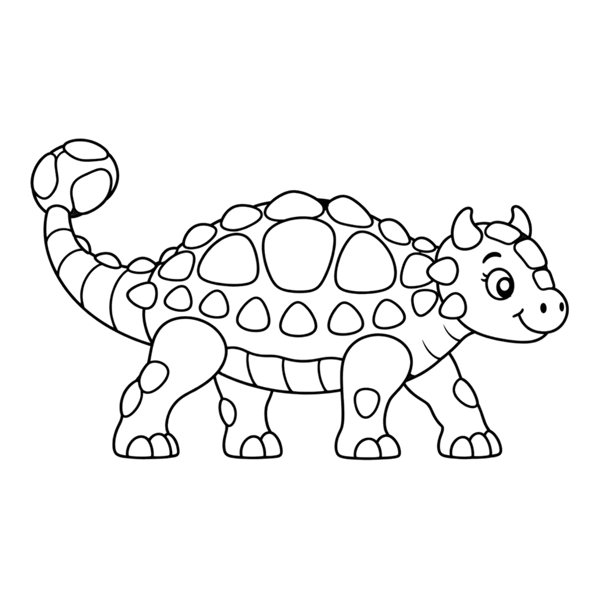 Ankylosaurus coloring page: a cheerful ankylosaurus with a club tail, ready to color