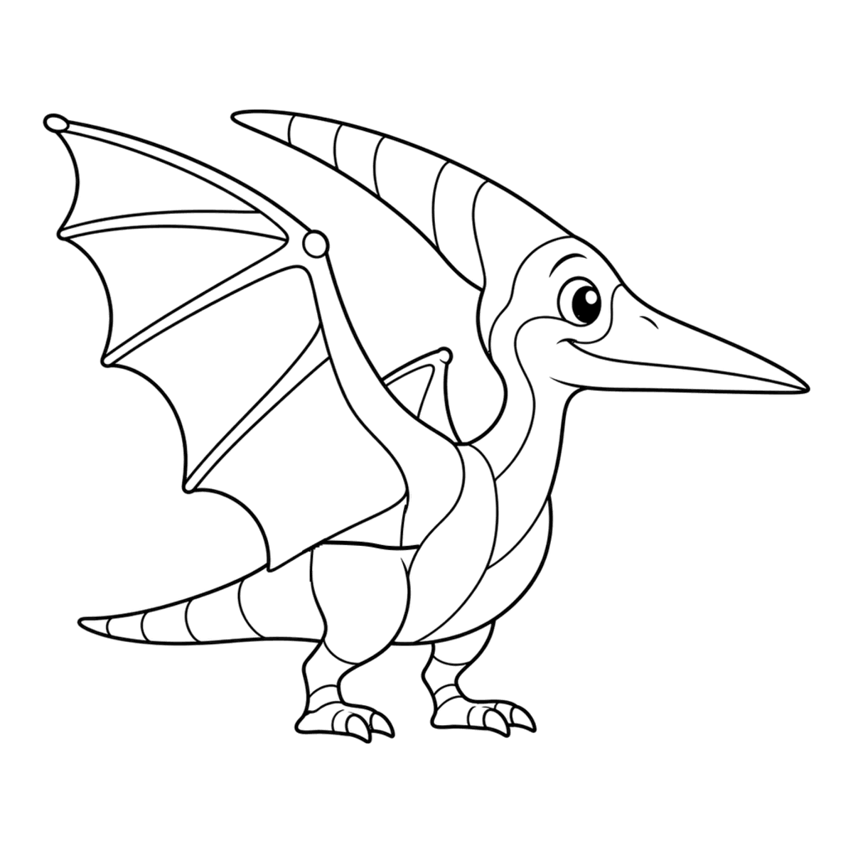 Pteranodon coloring page: a friendly pteranodon with wings open, ready to color
