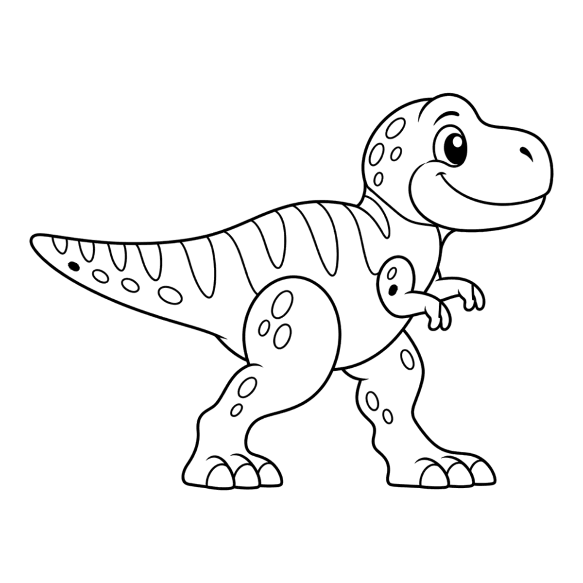 T. rex coloring page: a friendly T. rex with a big grin, ready to color