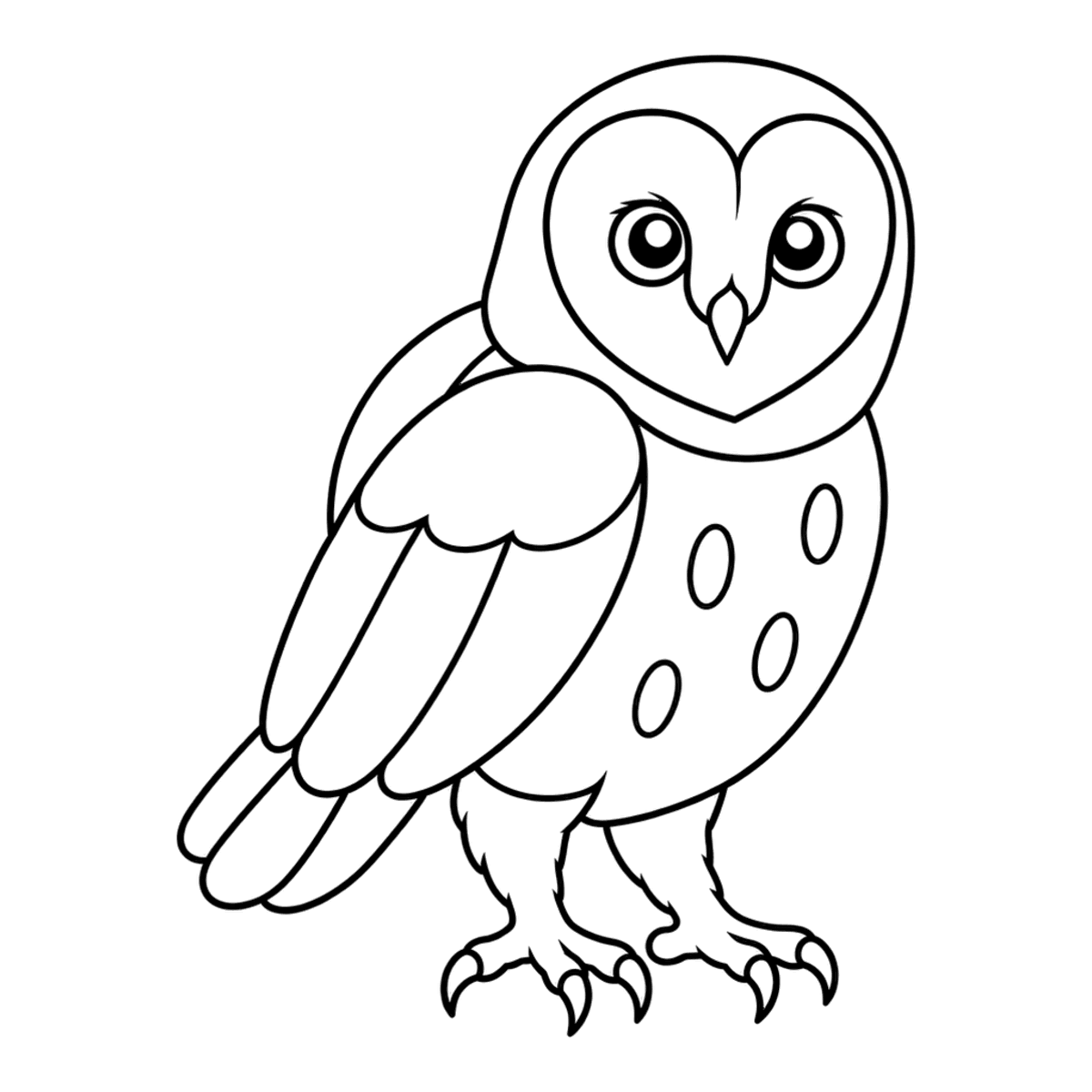 Barn owl coloring page: a barn owl with a heart-shaped face, ready to color