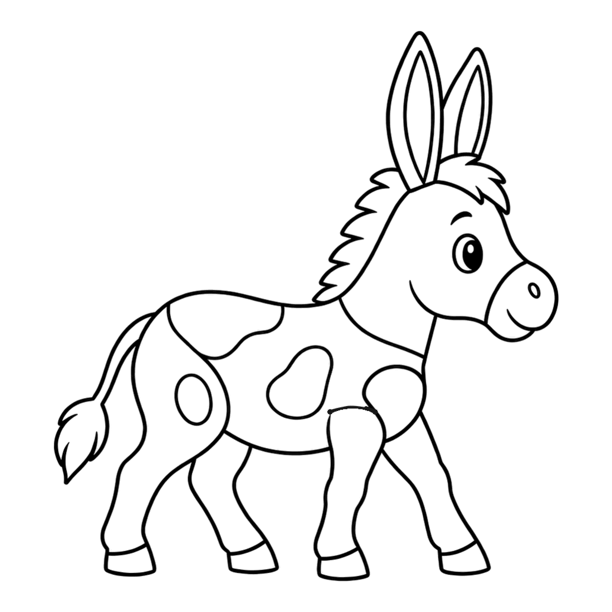 Donkey coloring page: a sweet donkey with long ears, ready to color
