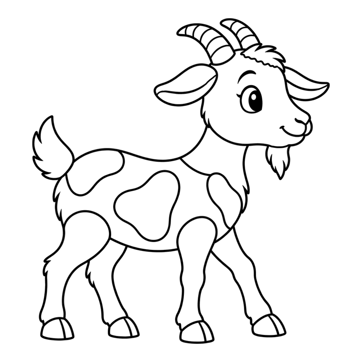Goat coloring page: a cheeky goat with small curved horns and a beard, ready to color