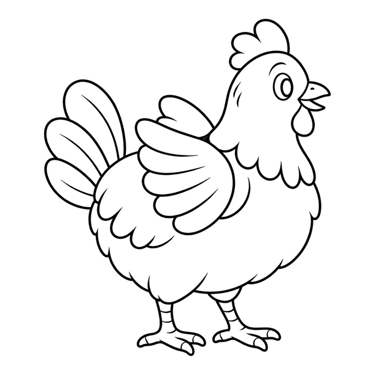 Hen coloring page: a plump hen with a small comb, ready to color
