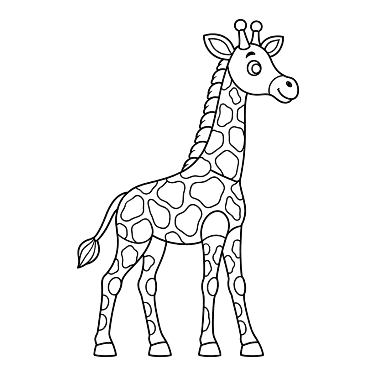Giraffe coloring page: a tall giraffe with a long neck and spots, ready to color