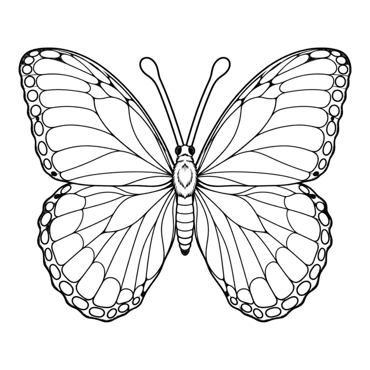 Blue morpho coloring page: a blue morpho butterfly with its wings spread, ready to color
