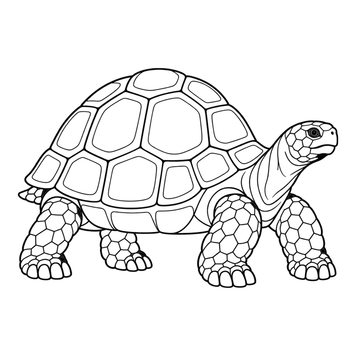 Giant tortoise coloring page: a giant tortoise walking with its neck stretched out, ready to color