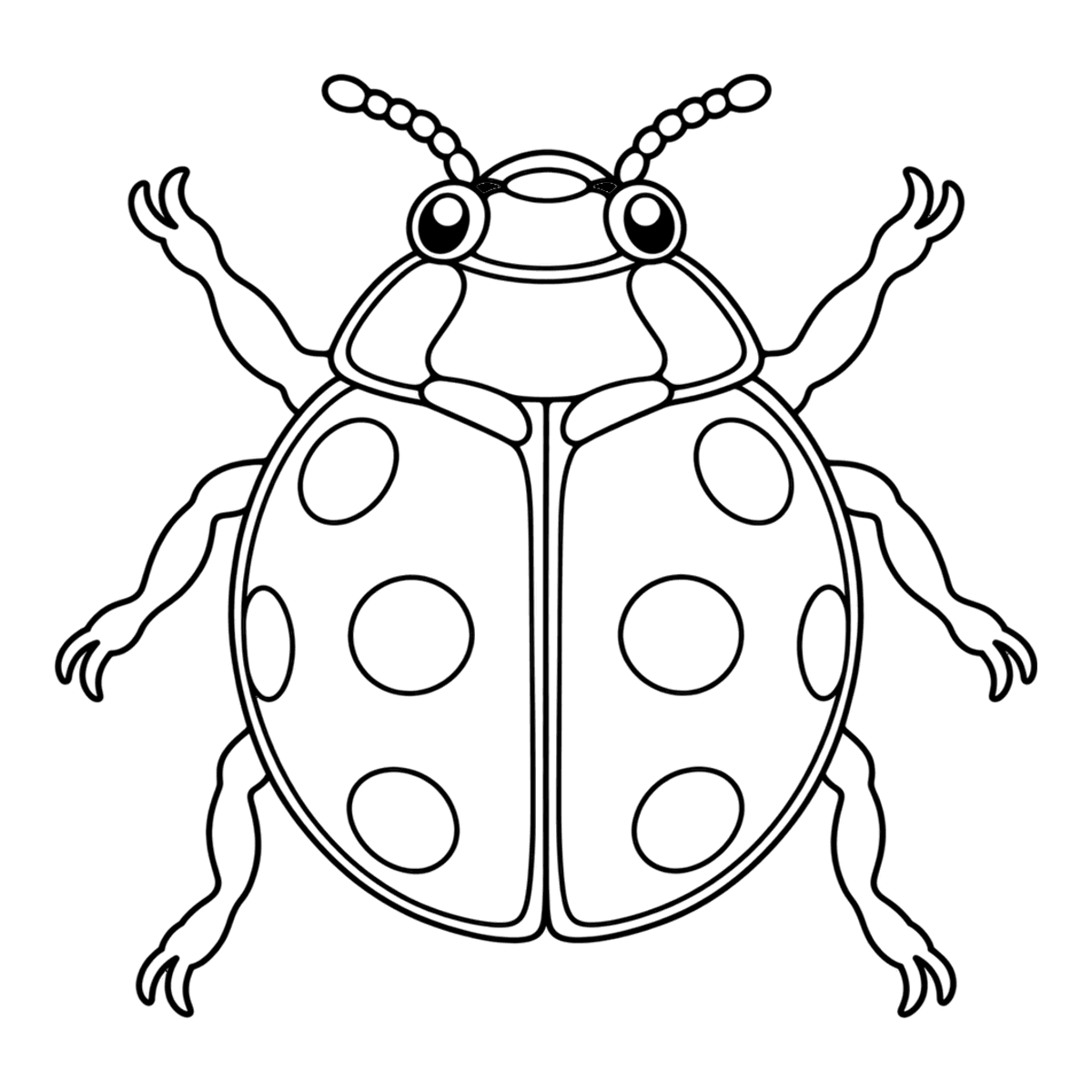 Ladybug coloring page: a spotted ladybug walking toward you, ready to color