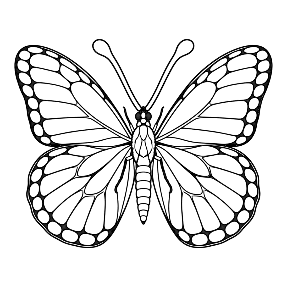 Monarch butterfly coloring page: a monarch butterfly with its wings spread, ready to color