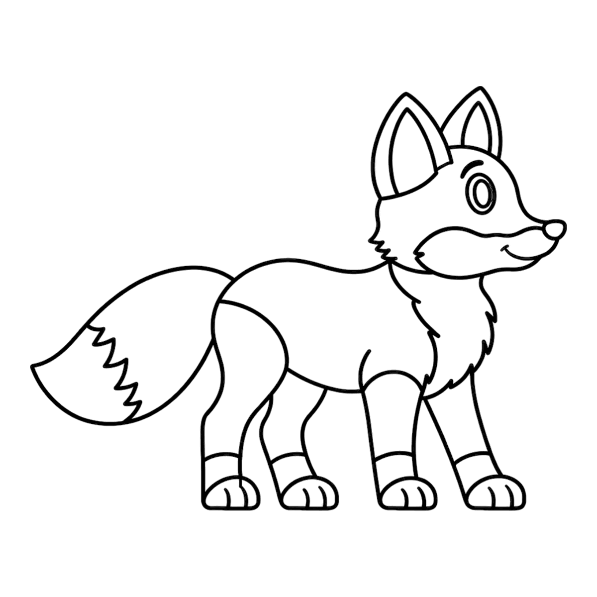Fox coloring page: a fox with a big bushy tail, ready to color