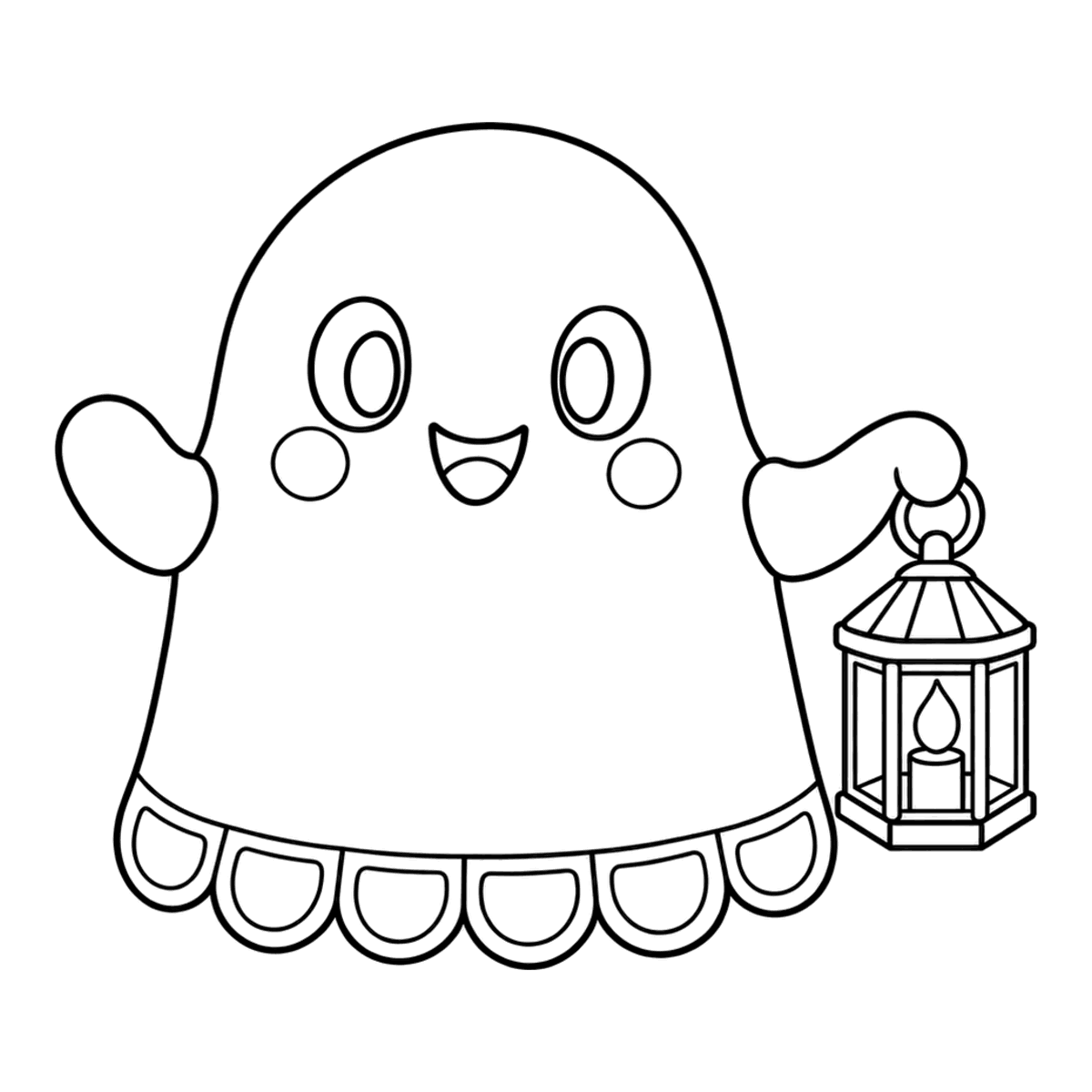 Ghost with a lantern coloring page: a little ghost carrying a lantern, ready to color