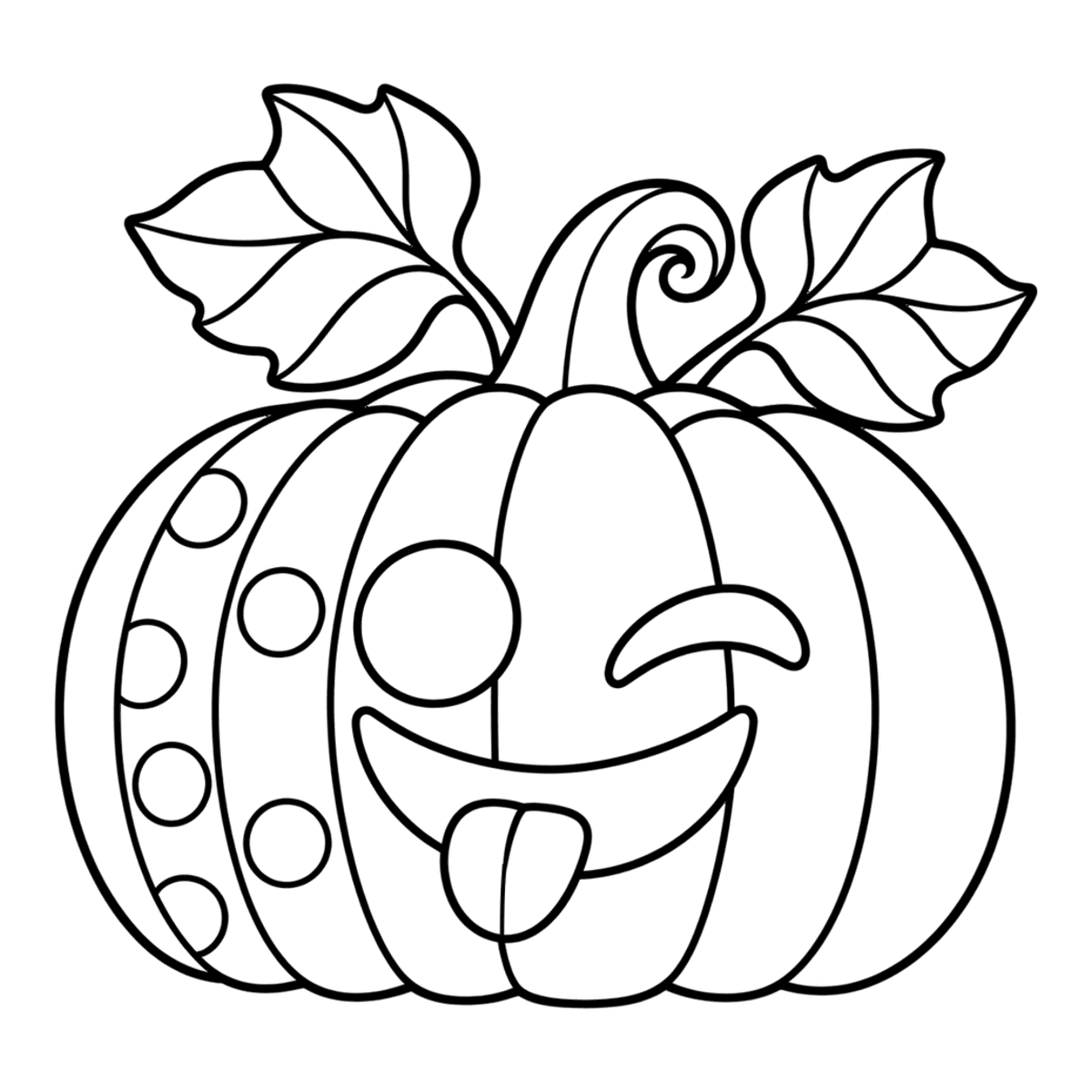Silly pumpkin coloring page: a silly pumpkin with a wink and its tongue out, ready to color