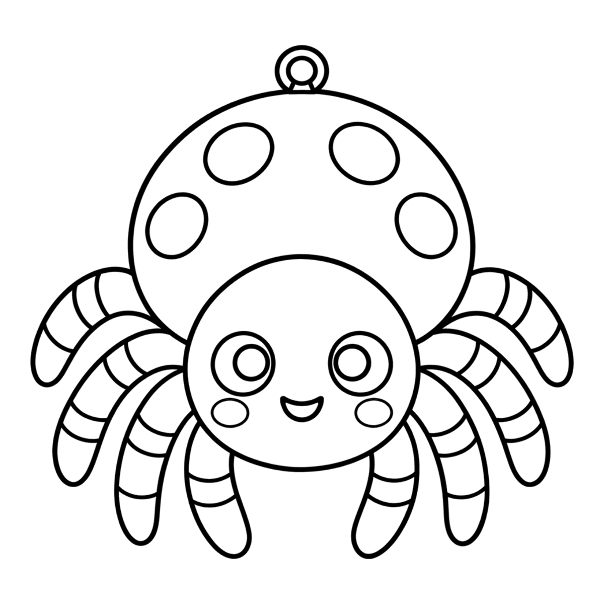 Spider coloring page: a round spider hanging from its thread, ready to color