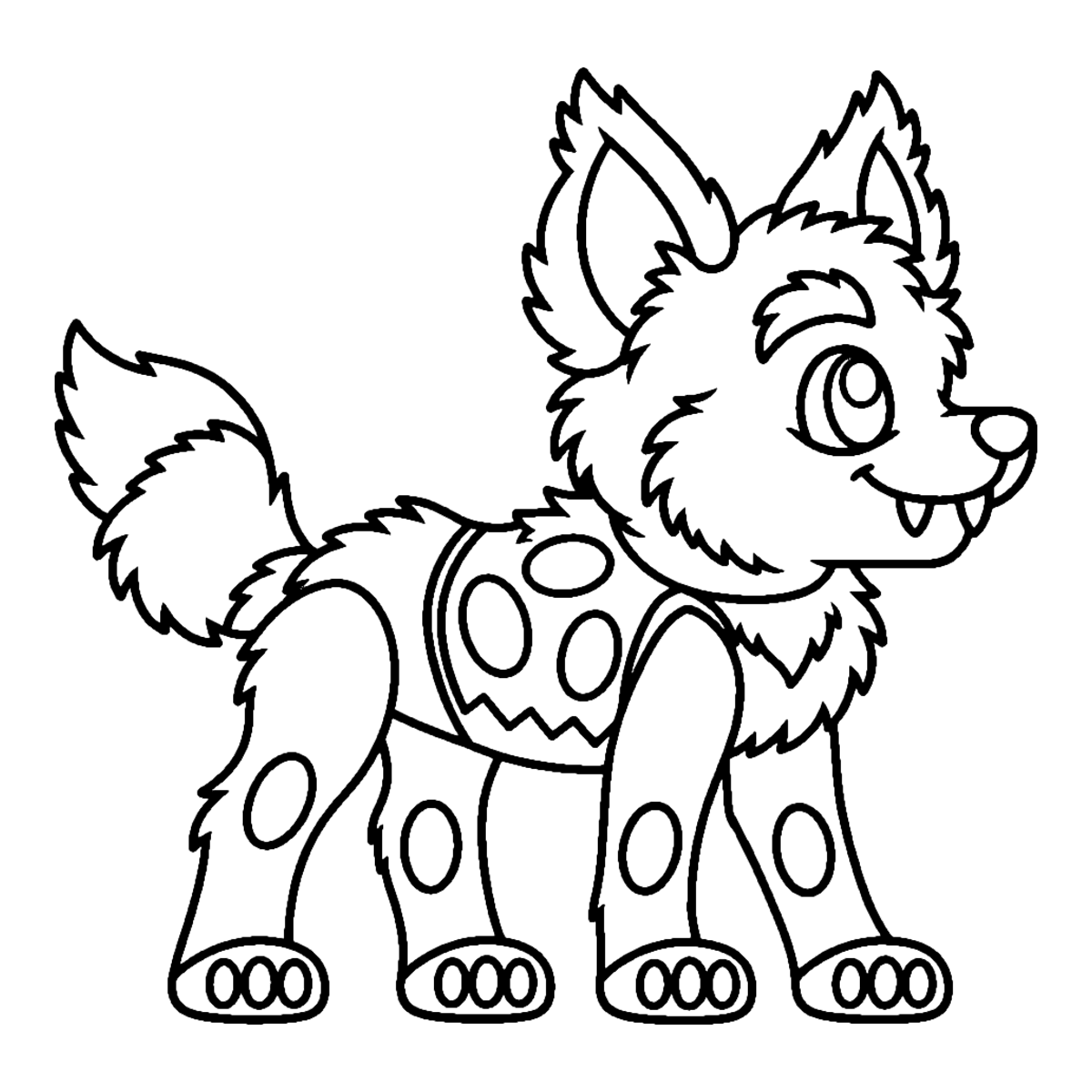 Werewolf pup coloring page: a scruffy werewolf pup in a torn vest, ready to color