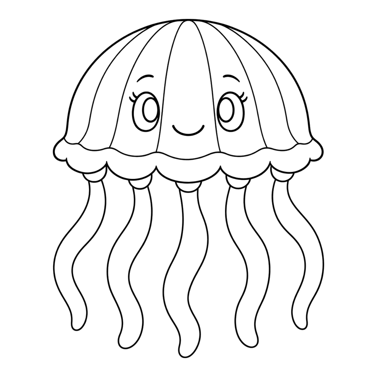 Jellyfish coloring page: a jellyfish with long tentacles, ready to color