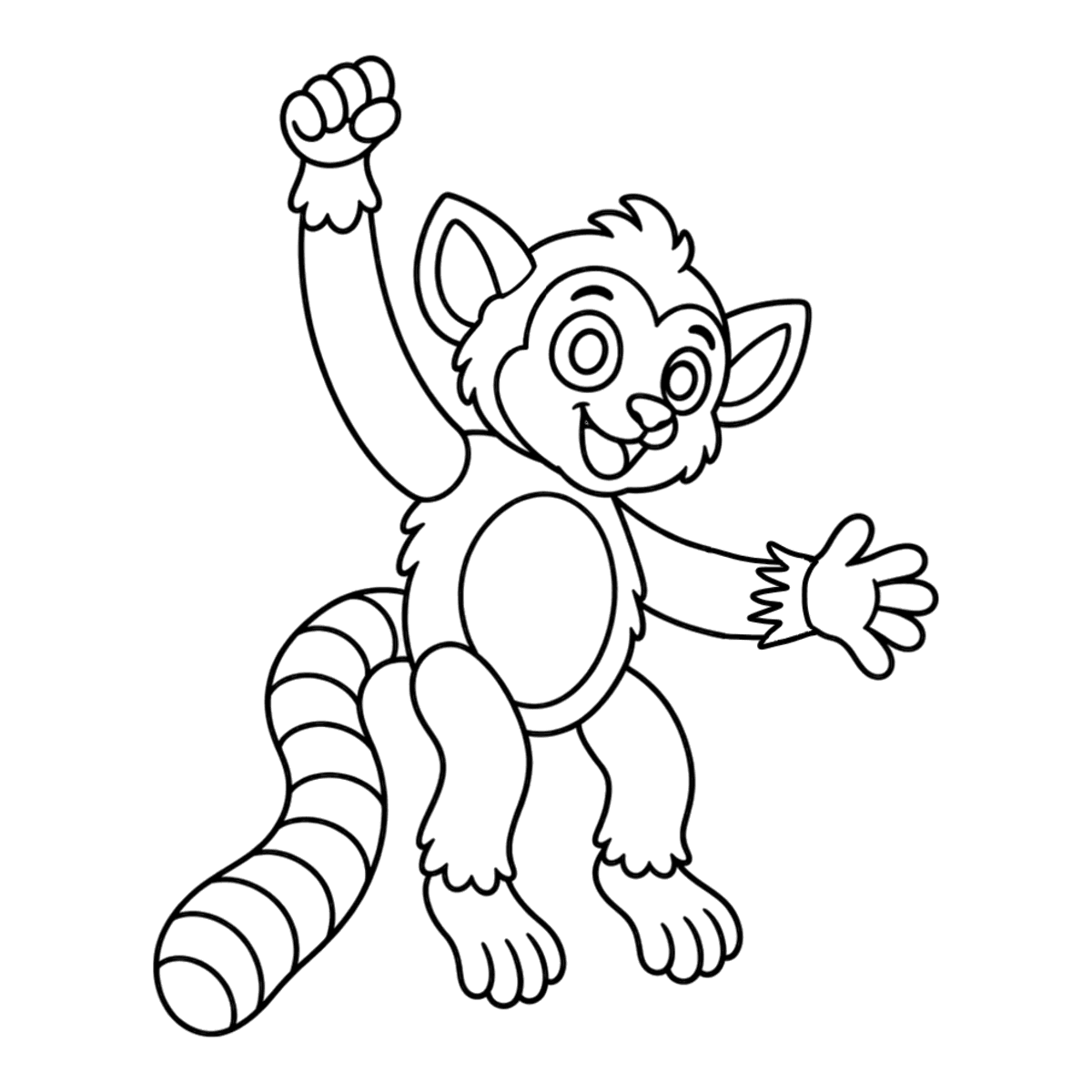Lemur coloring page: a lemur with big eyes and a ringed tail, ready to color