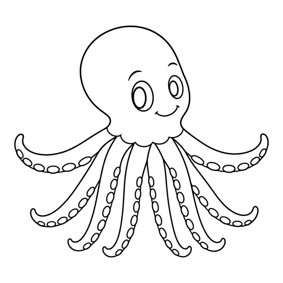 Octopus coloring page: a friendly octopus with eight curly arms, ready to color