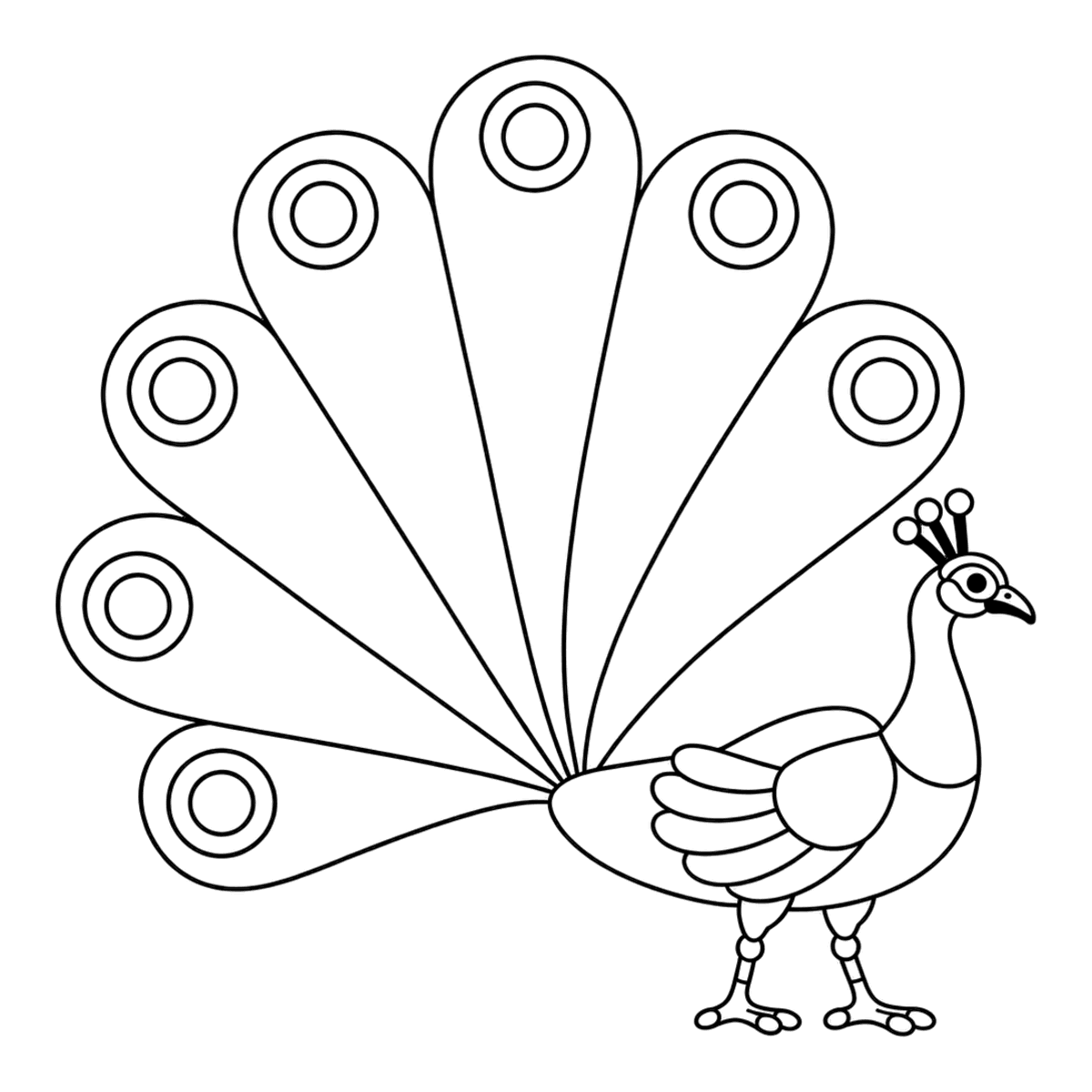 Peacock coloring page: a peacock with its tail fanned out, ready to color