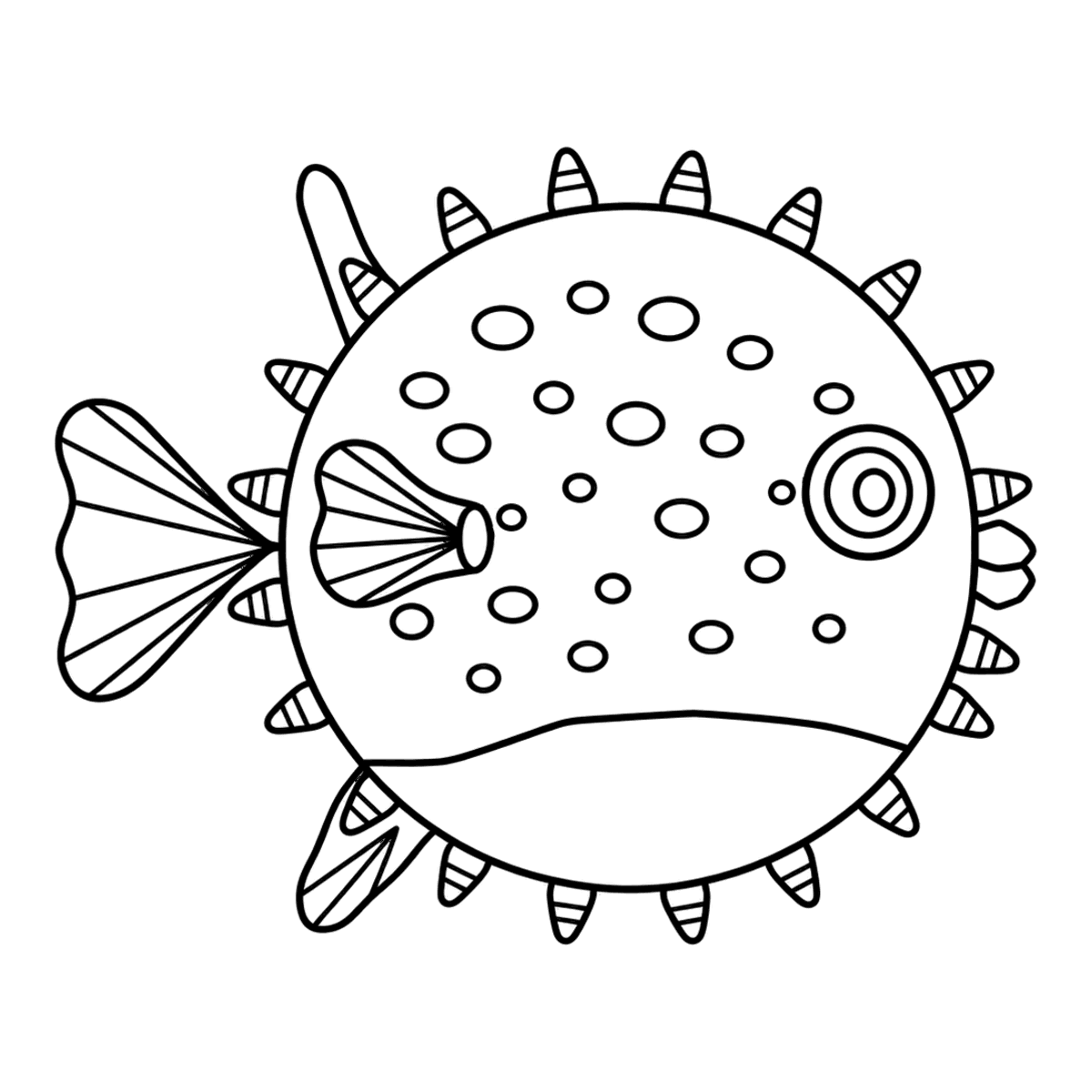 Pufferfish coloring page: a round pufferfish, ready to color