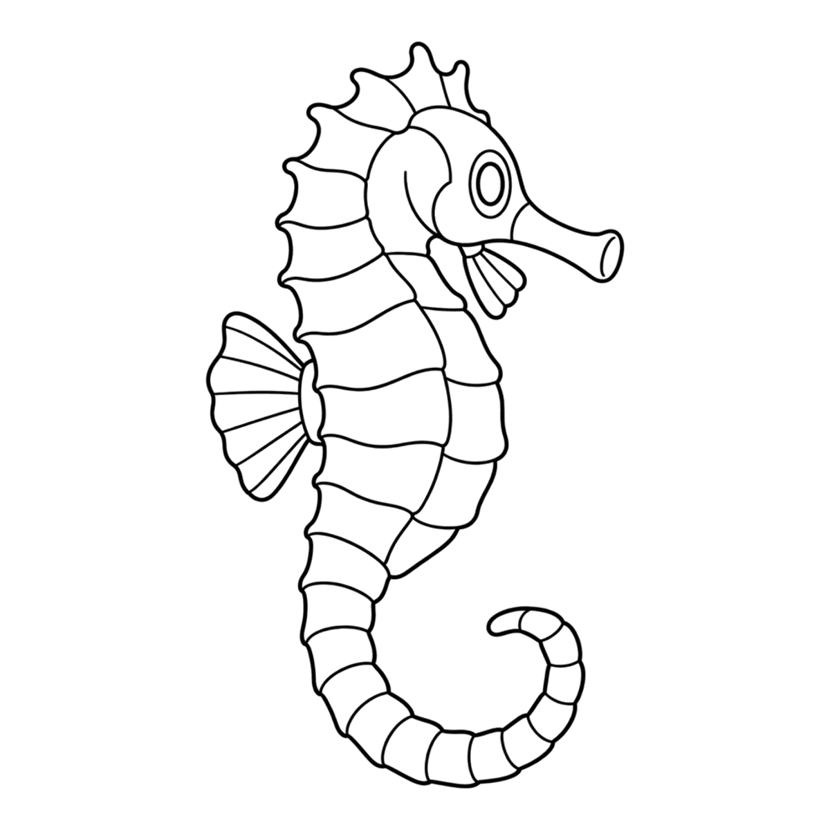 Seahorse coloring page: a seahorse with a curled tail, ready to color