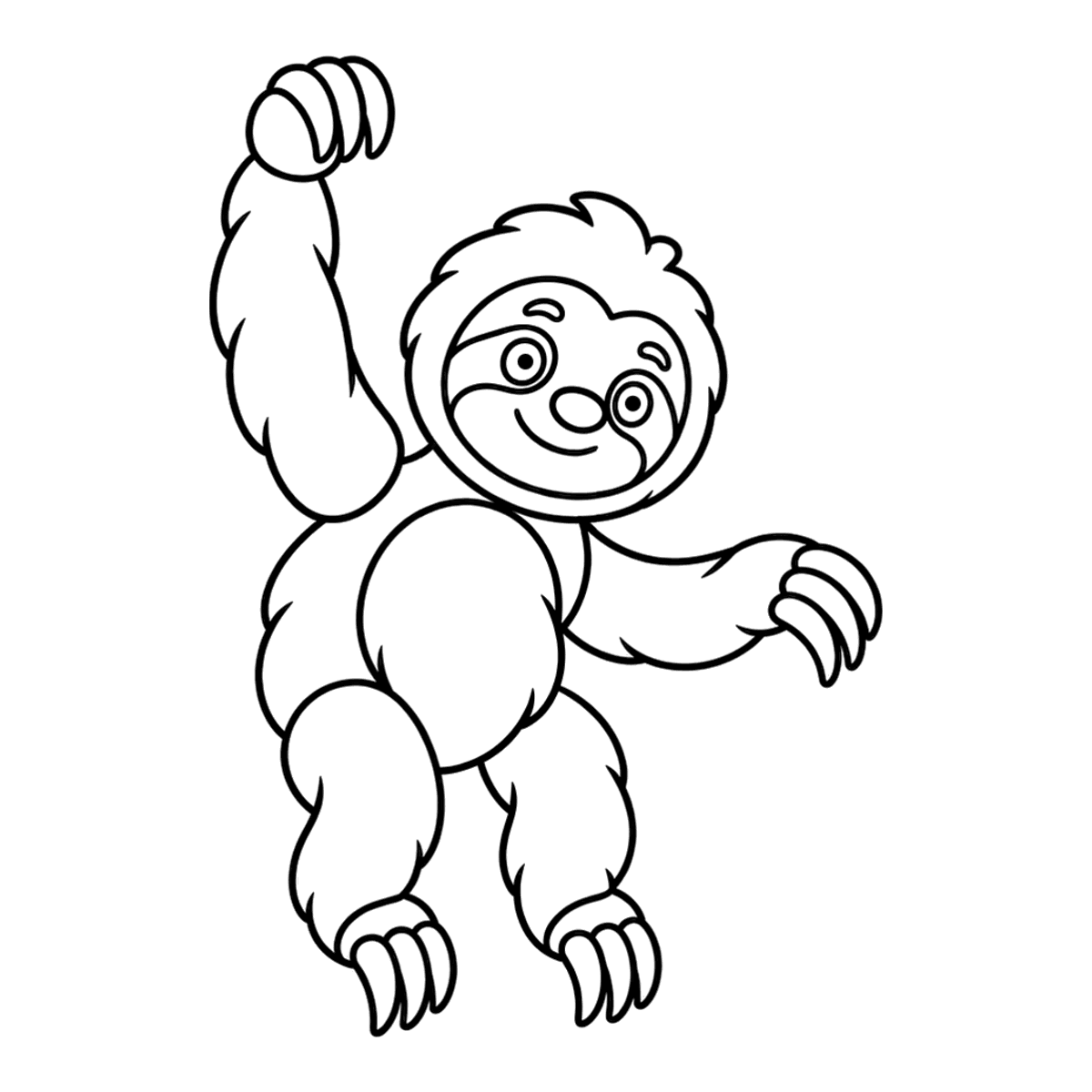 Sloth coloring page: a calm sloth with shaggy fur, ready to color