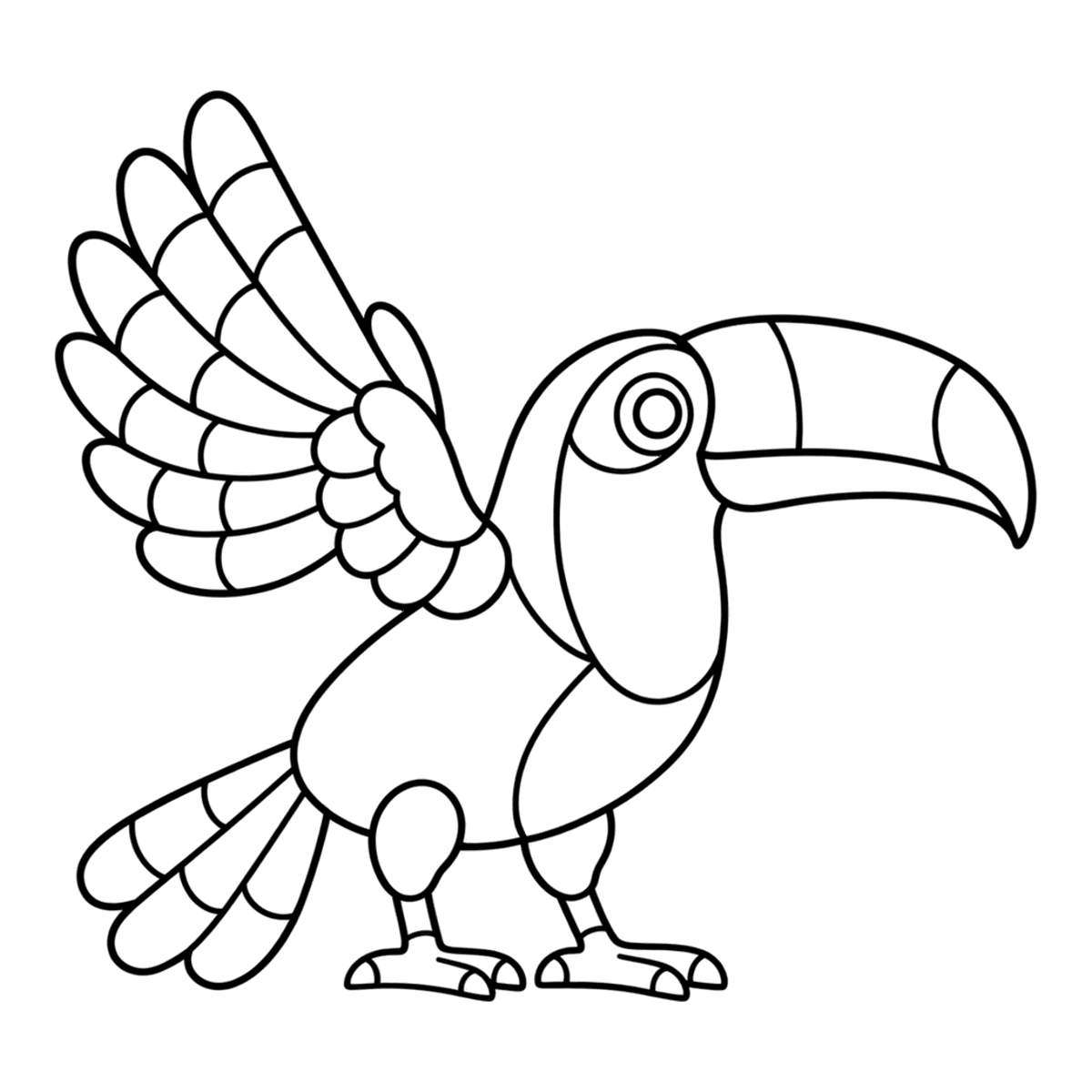 Toucan coloring page: a toucan with a huge beak, ready to color