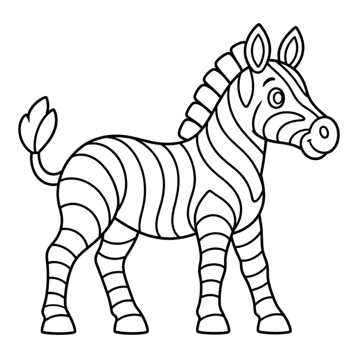Zebra coloring page: a zebra with bold stripes, ready to color